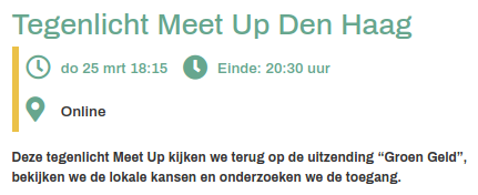 Tegenlicht Meet Up Groen Geld (Den Haag)